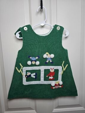 Vintage VTG Chocolate Soup green corduroy dress Football Theme Size 2T